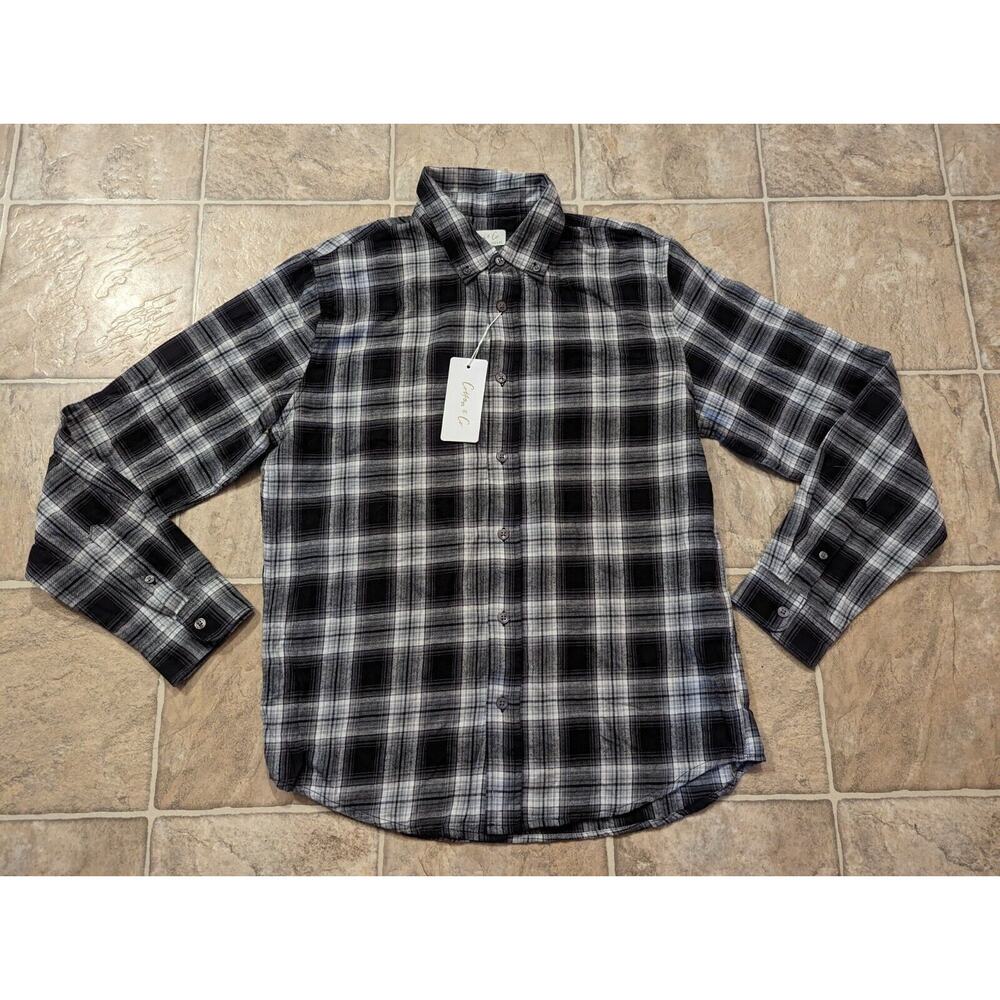 NWT Cotton & Co. Size Medium Women's Black White Plaid Long Sleeve Flannel 0331
